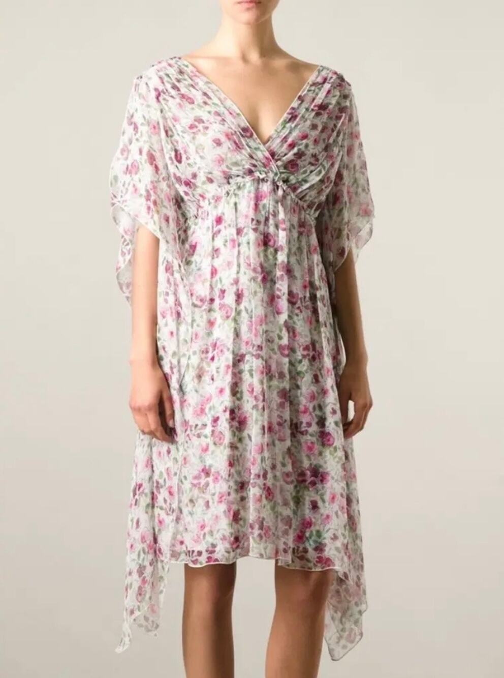 Dolce & Gabbana Authentic Silk Floral Sheer Mini Dress Pink Cottage 4 Fairy 40